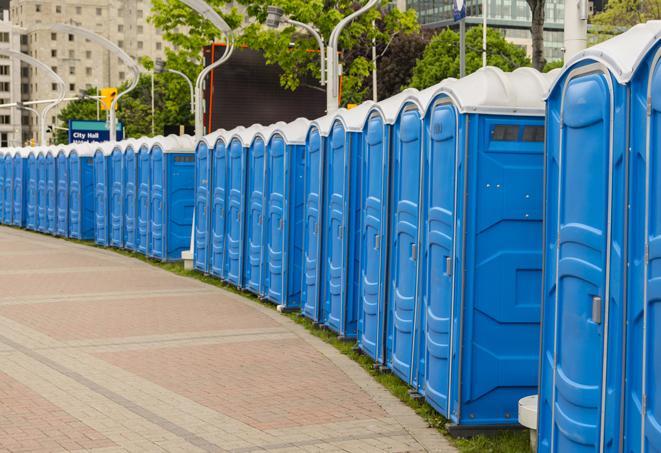 Seasonal porta potty units set up at a Greeneville, Tennessee venue