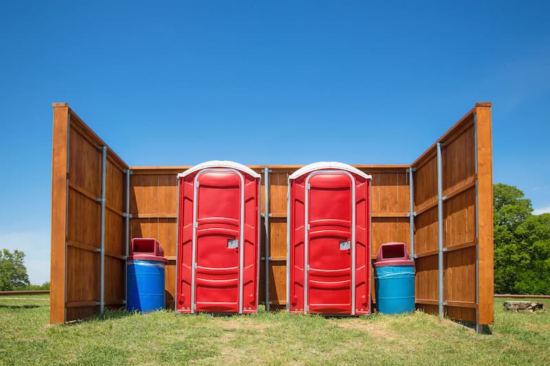 Short-term porta potty units staged for delivery in Greeneville, Tennessee